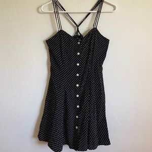 Vintage Black/white polka-dot button-up mini dress